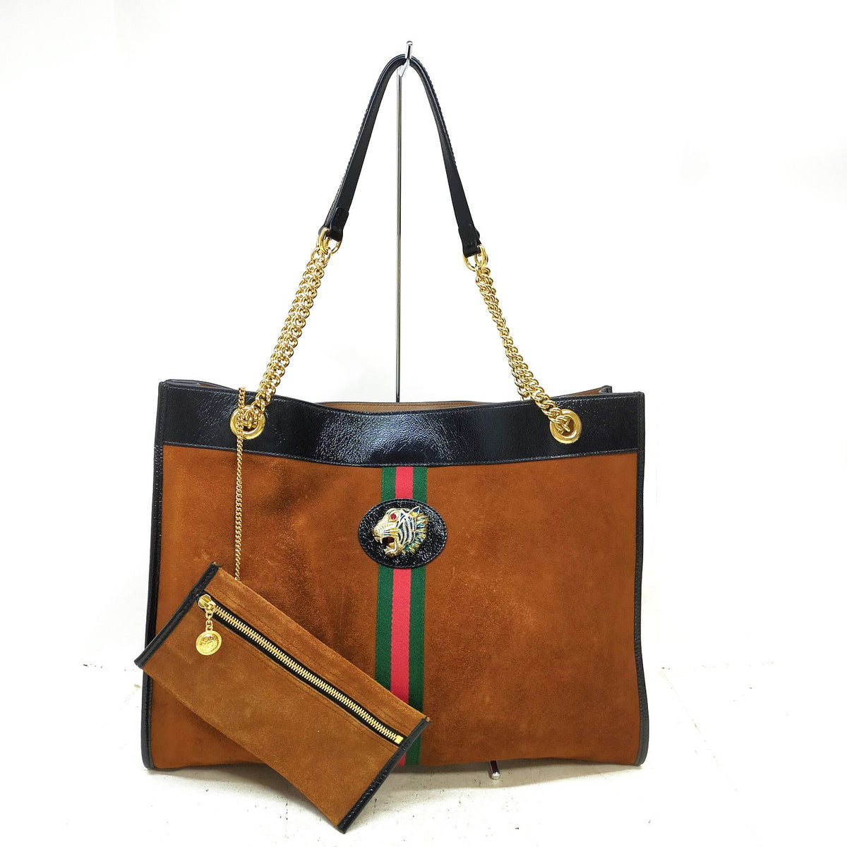 Gucci Sherry Line — bolso tote de ante marrón con pochette — imagen 1