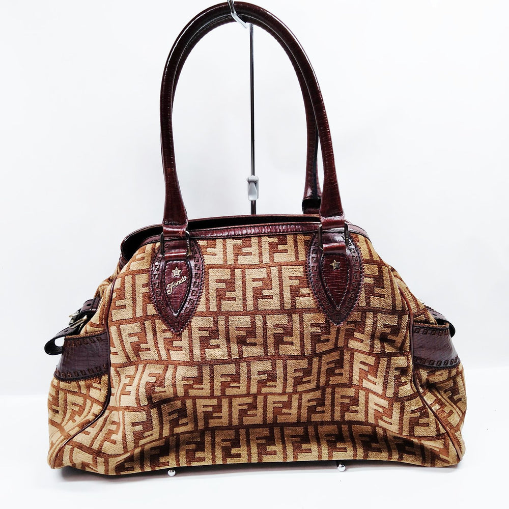 Fendi FF Monogram — bolso tote de lona marrón — imagen 1